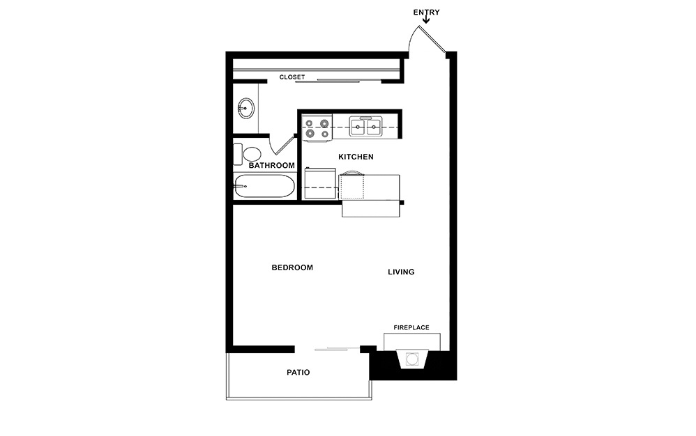 Louisiana - Studio floorplan layout with 1 bathroom and 332 - 460 square feet (2D)