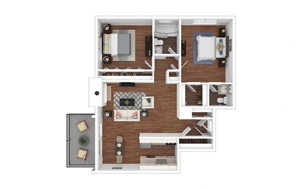 Arkansas - 2 bedroom floor plan layout with 1.5 bathroom and 870 square feet (Floor 1, 3D)
