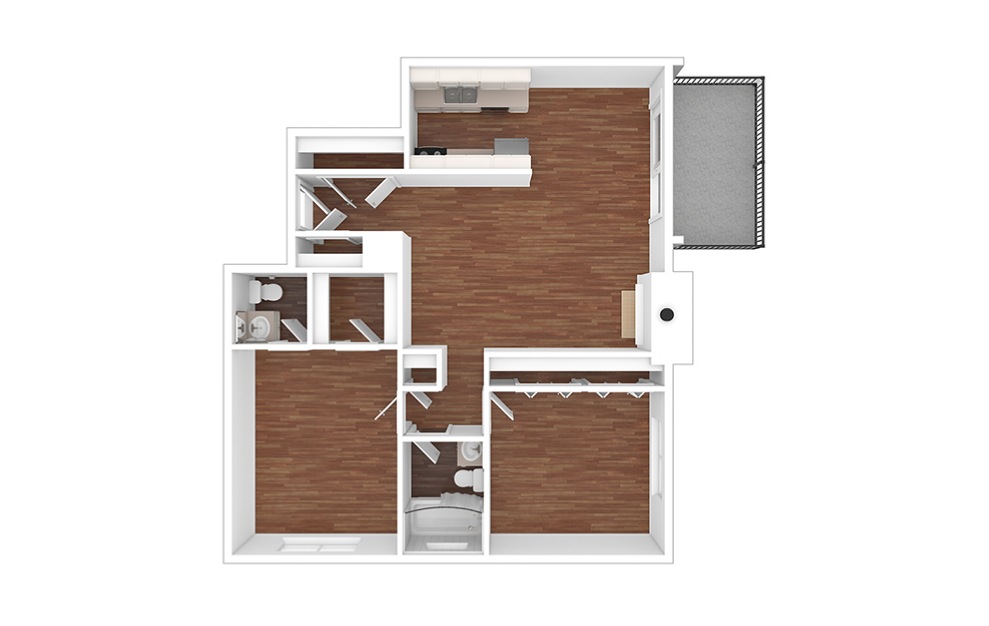 Arkansas - 2 bedroom floorplan layout with 1.5 bath and 870 square feet. (Floor 2 / 3D)