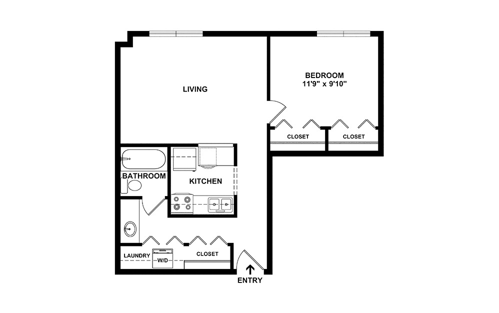 Arizona - Reno - 1 bedroom floorplan layout with 1 bathroom and 463 - 536 square feet (2D)