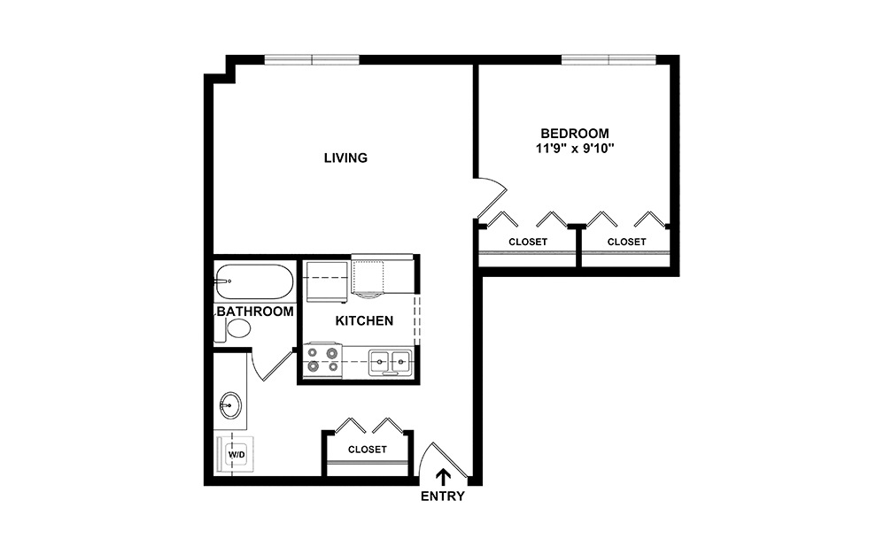 Arizona - Reno - 1 bedroom floor plan layout with 1 bathroom and 463 - 536 square feet (2D)