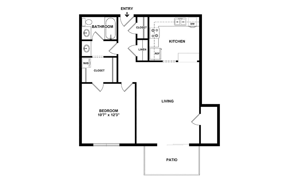Mississippi - Reno - 1 bedroom floorplan layout with 1 bathroom and 581 square feet (2D)