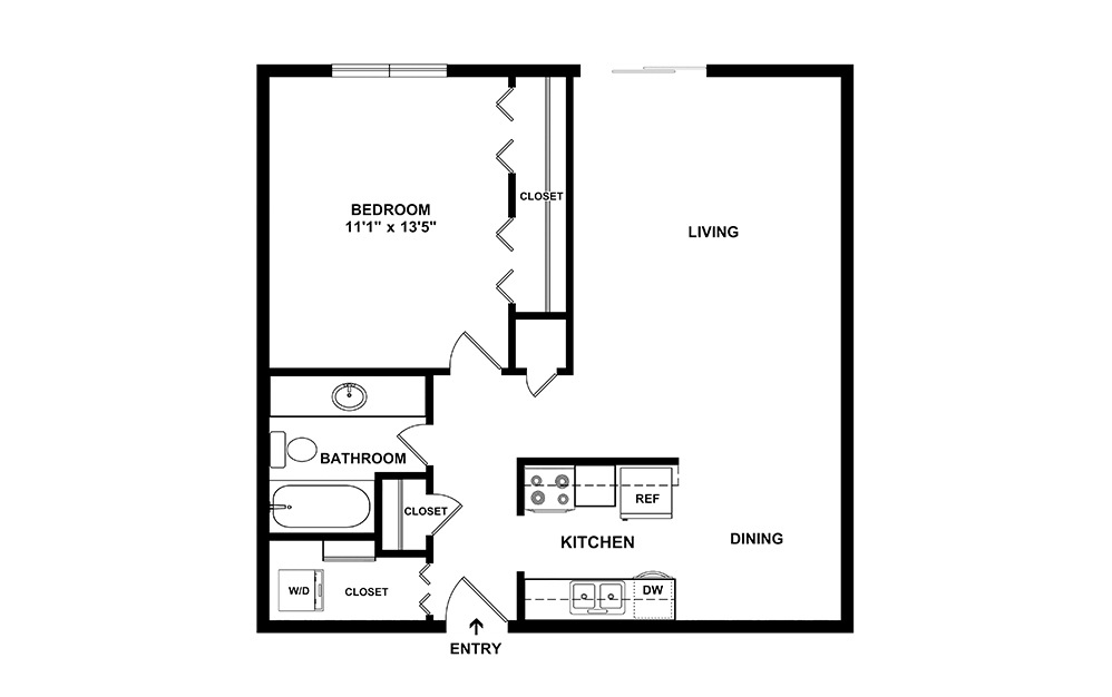 Texas - Reno - 1 bedroom floorplan layout with 1 bathroom and 665 square feet (2D)