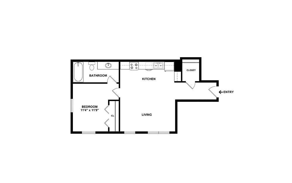 Nevada - 1 bedroom floorplan layout with 1 bathroom and 667 square feet (2D)