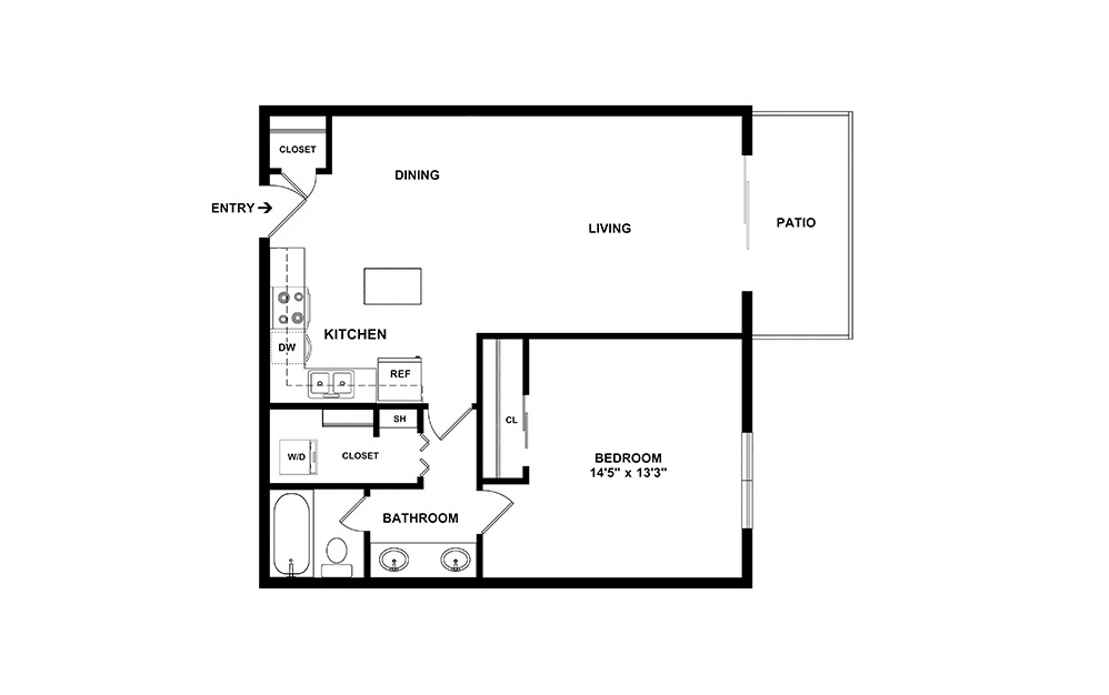 Florida - Reno - 1 bedroom floorplan layout with 1 bathroom and 710 square feet (2D)