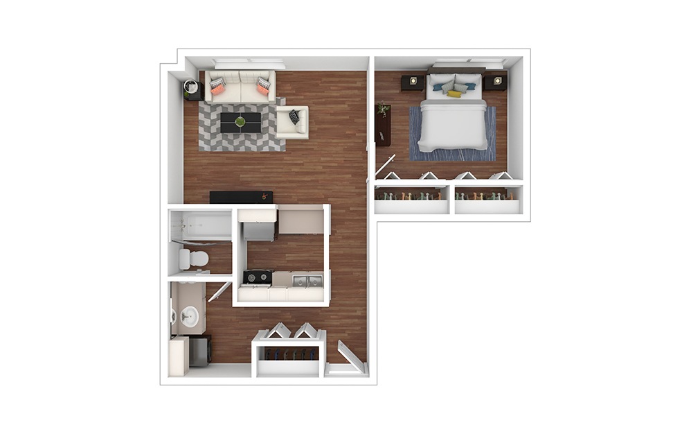 Arizona - Reno - 1 bedroom floor plan layout with 1 bathroom and 463 - 536 square feet (Floor 1, 3D)