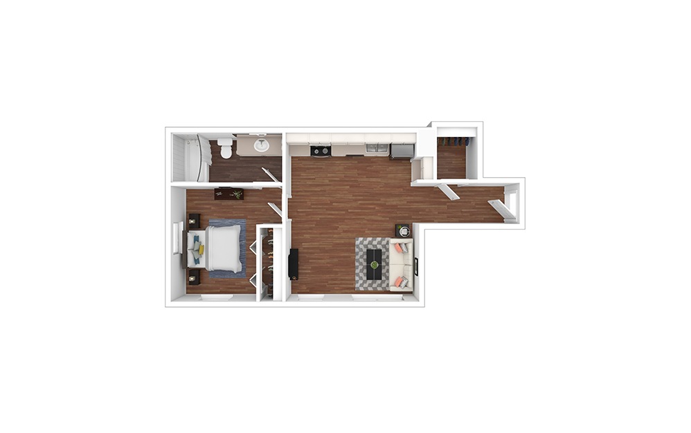 Nevada - 1 bedroom floorplan layout with 1 bathroom and 667 square feet (Floor 1, 3D)
