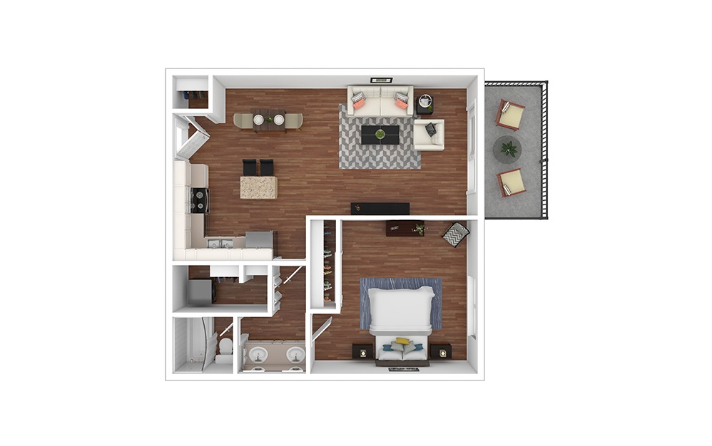 Florida - Reno - 1 bedroom floorplan layout with 1 bathroom and 710 square feet (Floor 1, 3D)