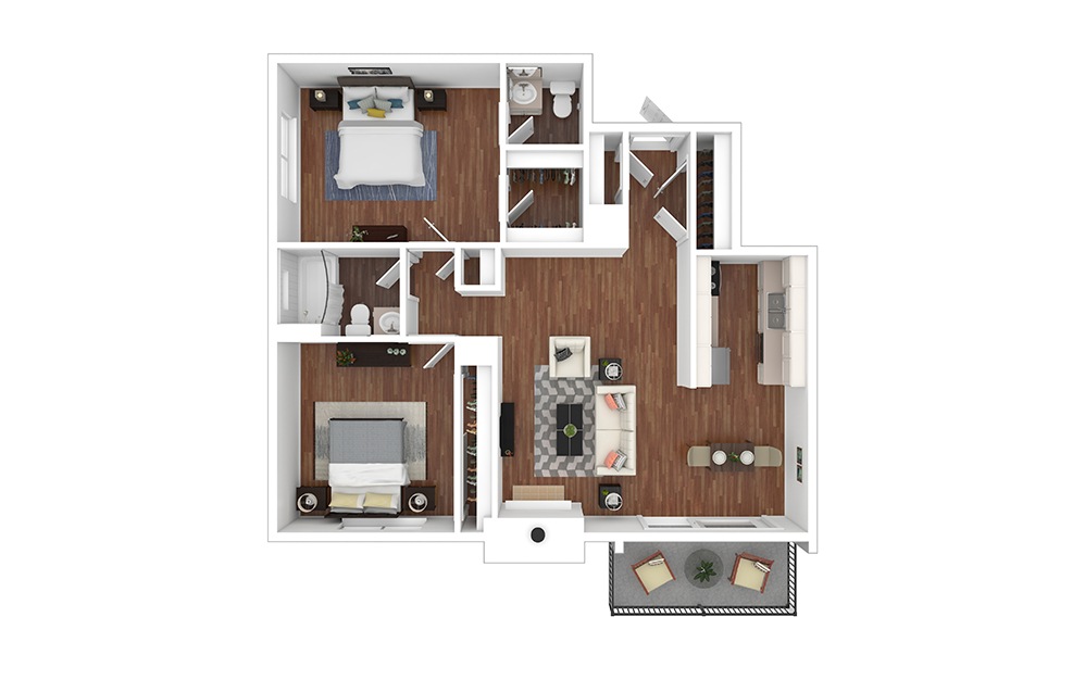 Ohio - 2 bedroom floorplan layout with 1.5 bathroom and 975 square feet (Floor 1)