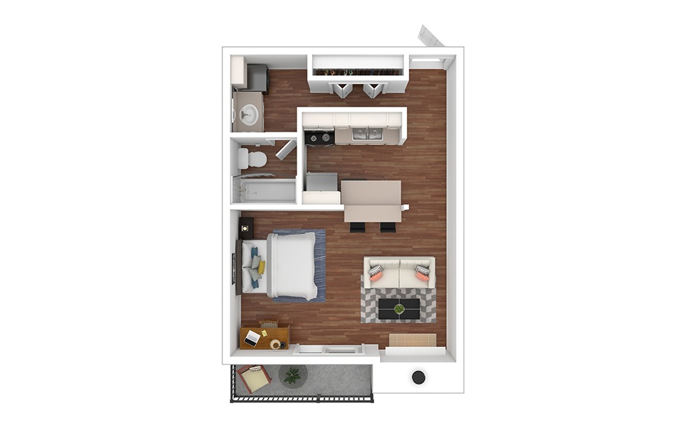 Louisiana - Reno - Studio floorplan layout with 1 bathroom and 332 - 460 square feet (Floor 1, 3D)