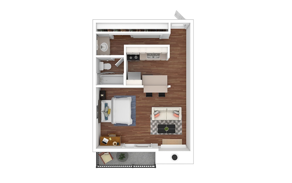 Louisiana - Studio floorplan layout with 1 bathroom and 332 - 460 square feet (Floor 1, 3D)