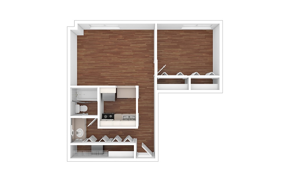 Arizona - Reno - 1 bedroom floorplan layout with 1 bathroom and 463 - 536 square feet (Floor 2, 3D)