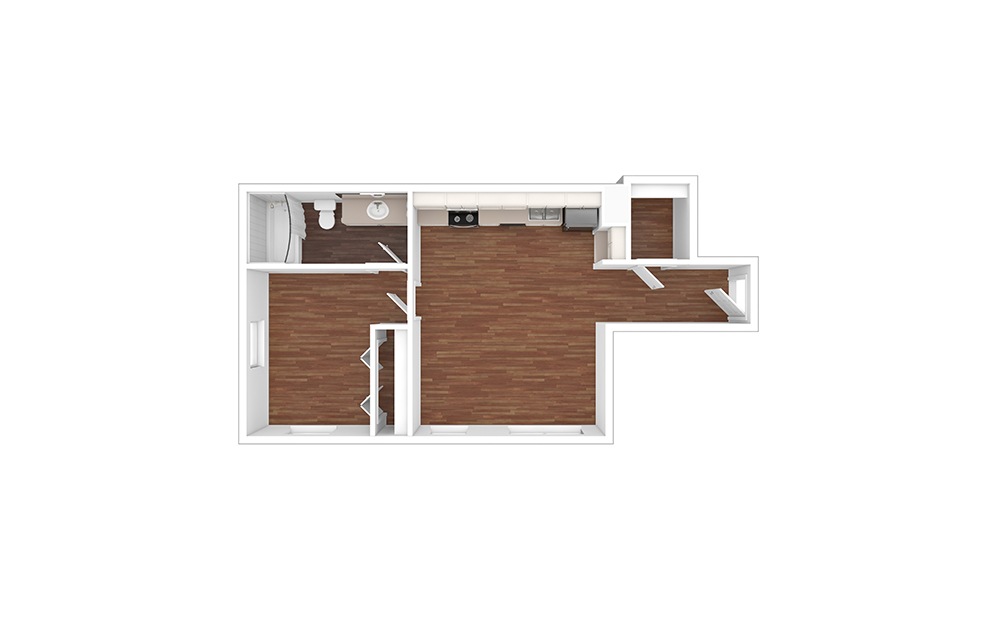 Nevada - 1 bedroom floorplan layout with 1 bathroom and 667 square feet (Floor 2, 3D)