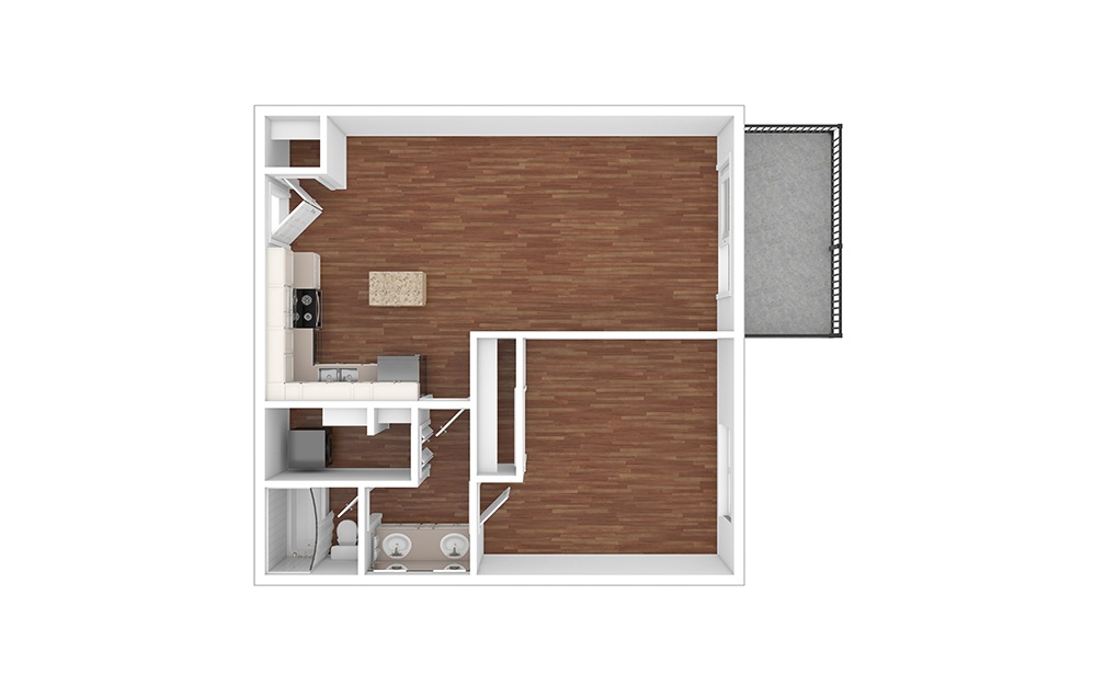 Florida - Reno - 1 bedroom floorplan layout with 1 bathroom and 710 square feet (Floor 2, 3D)