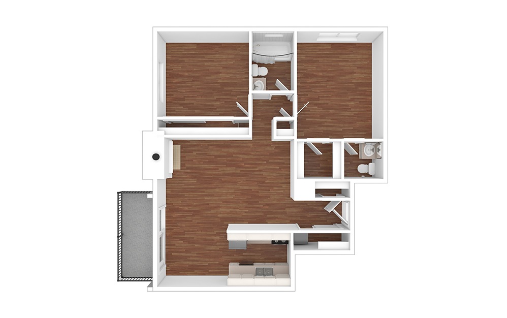 Arkansas - Reno - 2 bedroom floorplan layout with 1.5 bathroom and 870 square feet (Floor 2, 3D)