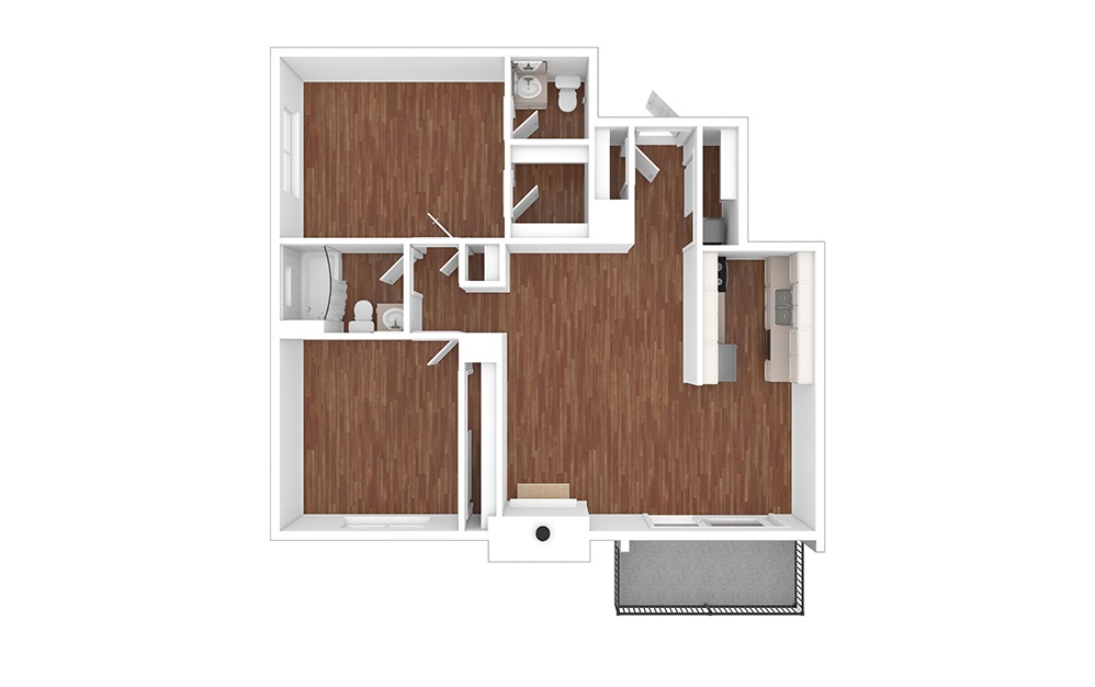 Ohio - Reno - 2 bedroom floorplan layout with 1.5 bathroom and 975 square feet (Floor 2, 3D)