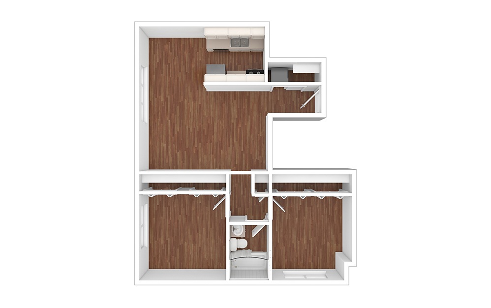 Virginia - Reno - 2 bedroom floorplan layout with 1 bathroom and 840 square feet (Floor 2, 3D)
