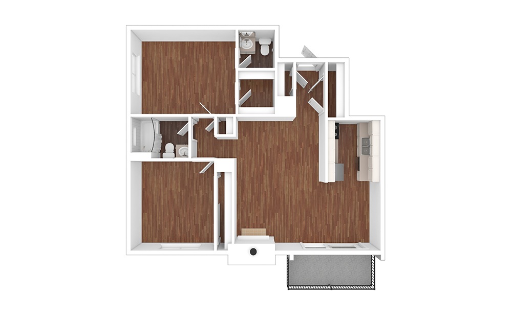 Ohio - 2 bedroom floorplan layout with 1.5 bathroom and 975 square feet (Floor 2)
