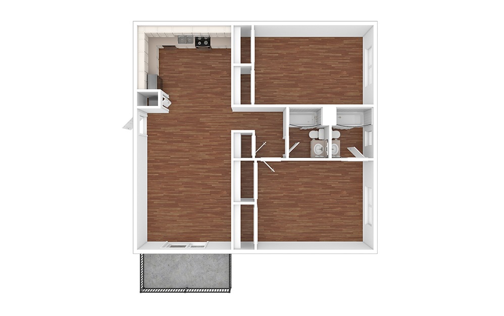 Iowa - Reno - 2 bedroom floorplan layout with 2 bathrooms and 950 square feet (Floor 2, 3D)