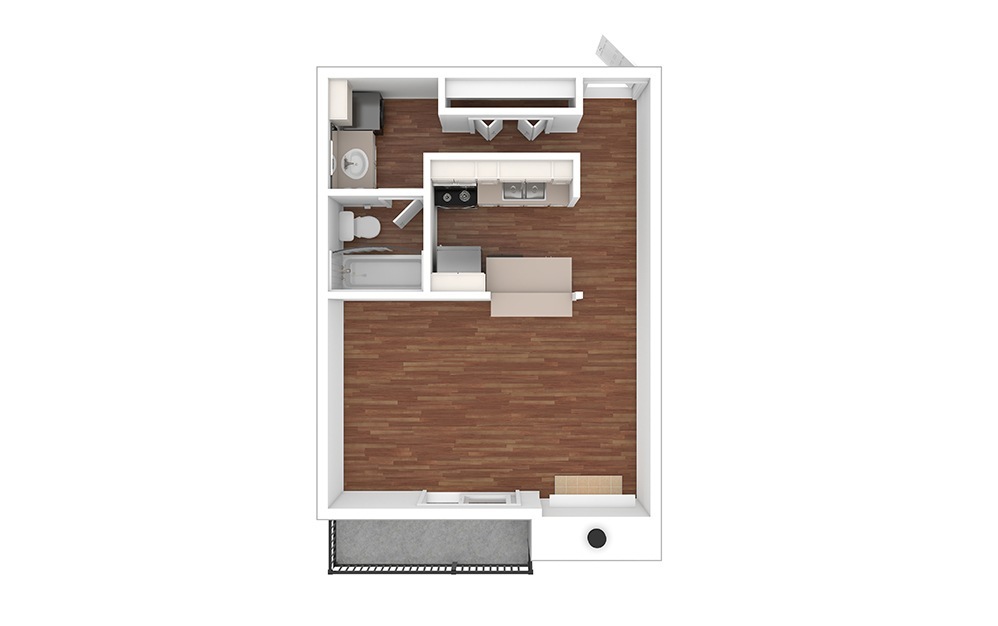 Louisiana - Studio floorplan layout with 1 bathroom and 332 - 460 square feet (Floor 2, 3D)