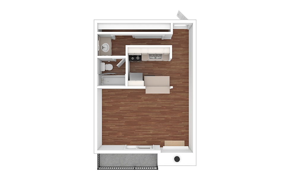 Louisiana - Studio floorplan layout with 1 bathroom and 332 - 460 square feet (Floor 2, 3D)