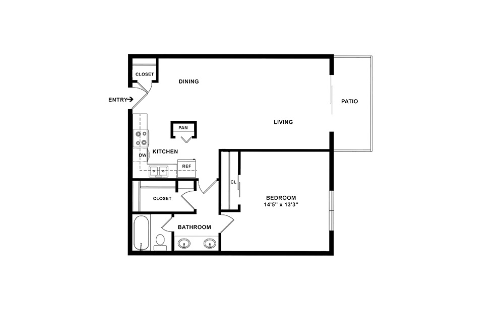 Florida - 1 bedroom floorplan layout with 1 bath and 710 square feet. (2D)