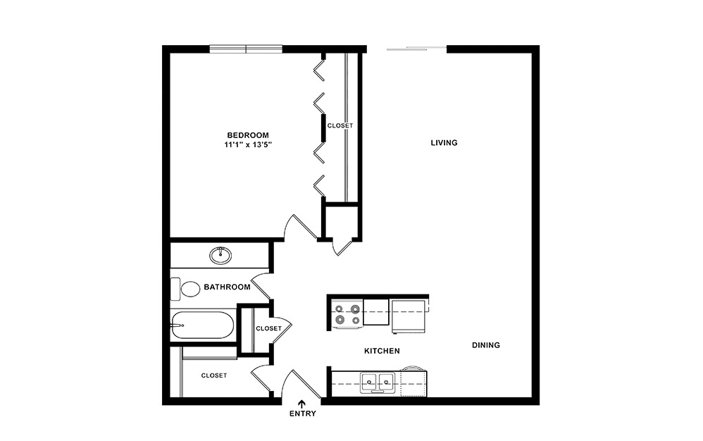Texas - 1 bedroom floorplan layout with 1 bathroom and 665 square feet (2D)