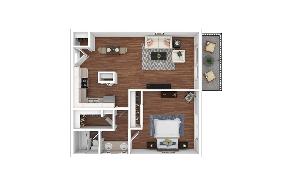 Florida - 1 bedroom floorplan layout with 1 bath and 710 square feet. (Floor 1 / 3D)