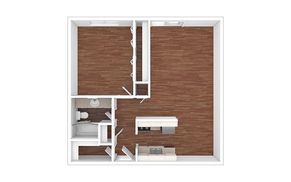 Texas - 1 bedroom floorplan layout with 1 bathroom and 665 square feet (Floor 2, 3D)